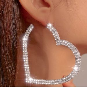 Exaggerated Big Heart Rhinestone Hoop Earrings